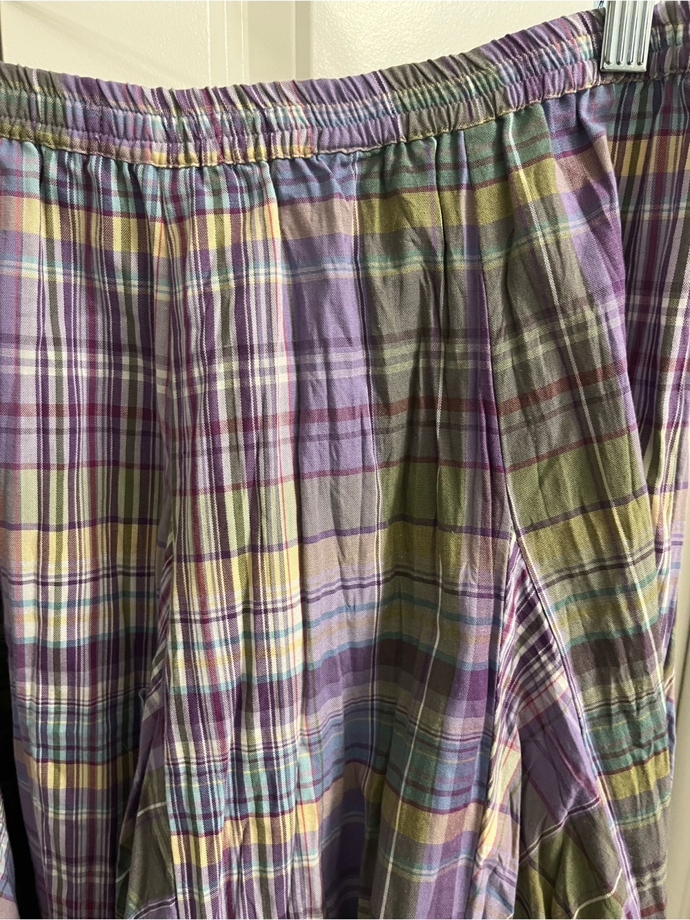 Koret Pleated Plaid Midi Skirt Large Elastic Waist Lavender Green Cotton Cottage - Picture 8 of 9